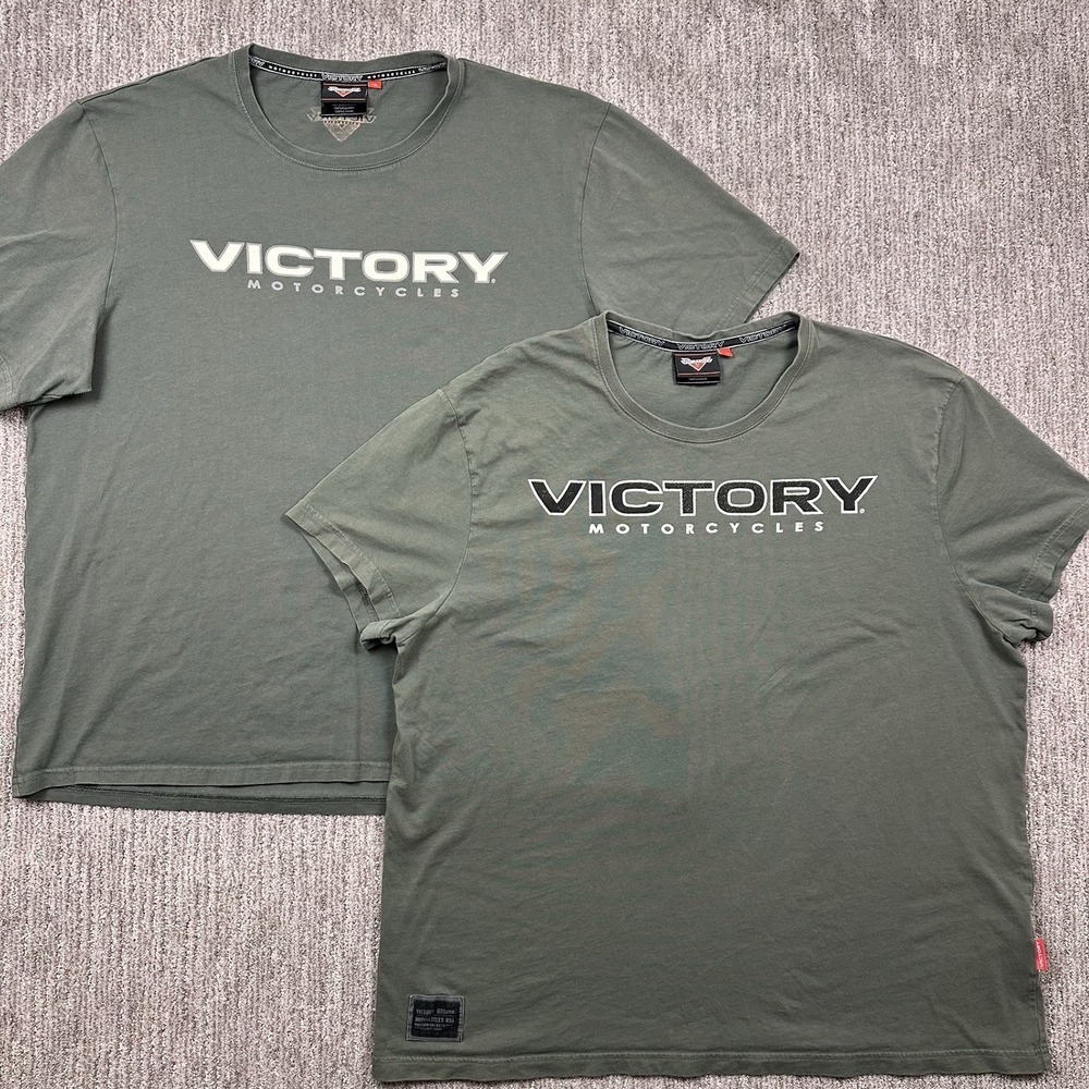 Lot Of 2 Victory Motorcycles T-Shirt Mens 2XL Green Short Sleeve Crew Freedom